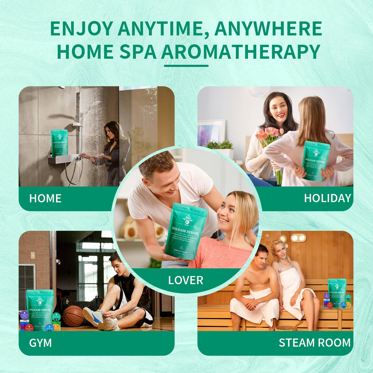 Natural self care gifts for women and men featuring twenty organic shower tablets.
