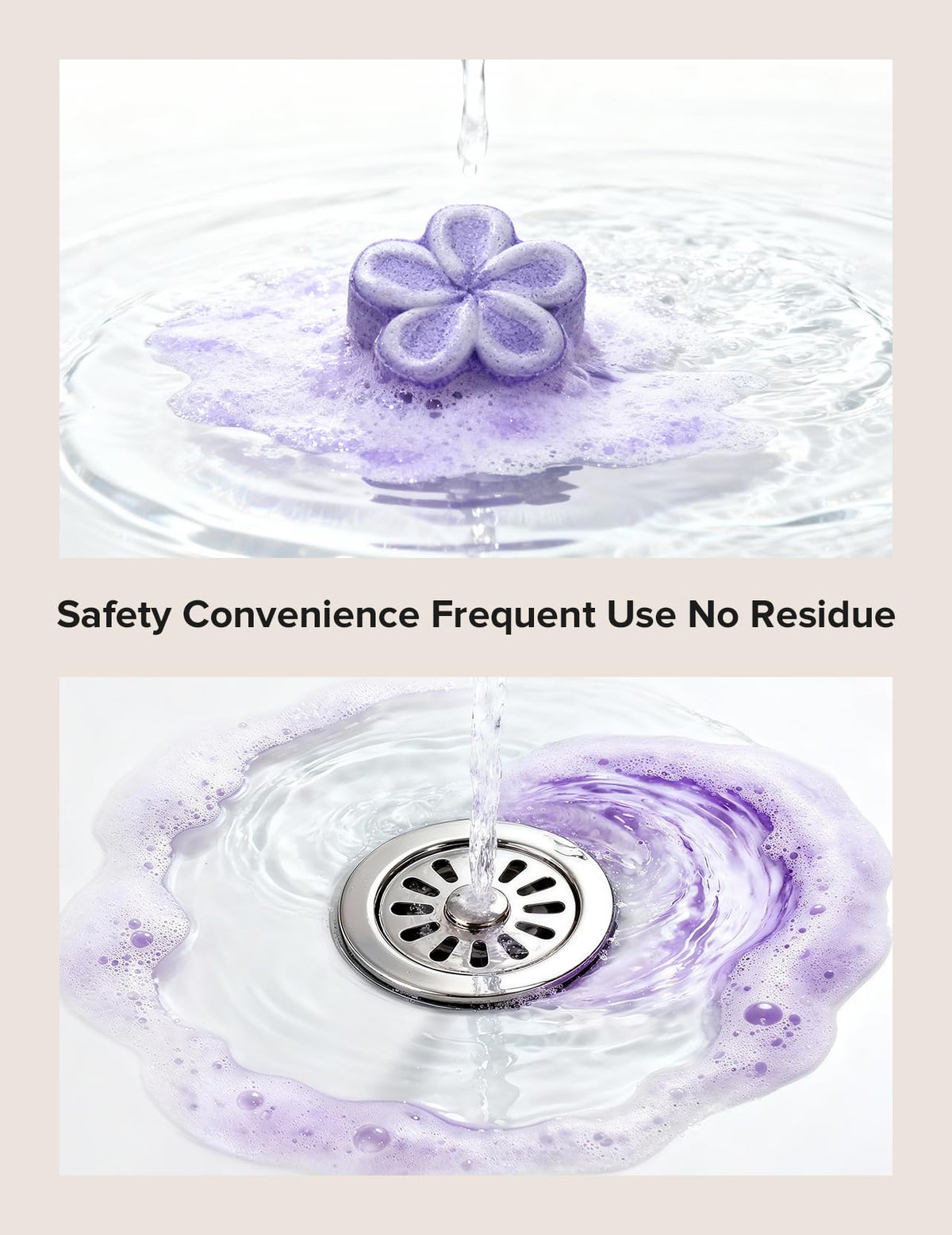 Momcozy shower steamer dissolving slowly on a wet bathroom floor.