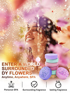 Psnli self care shower bombs assortment showing eight different colorful tablets with fruit and floral accents