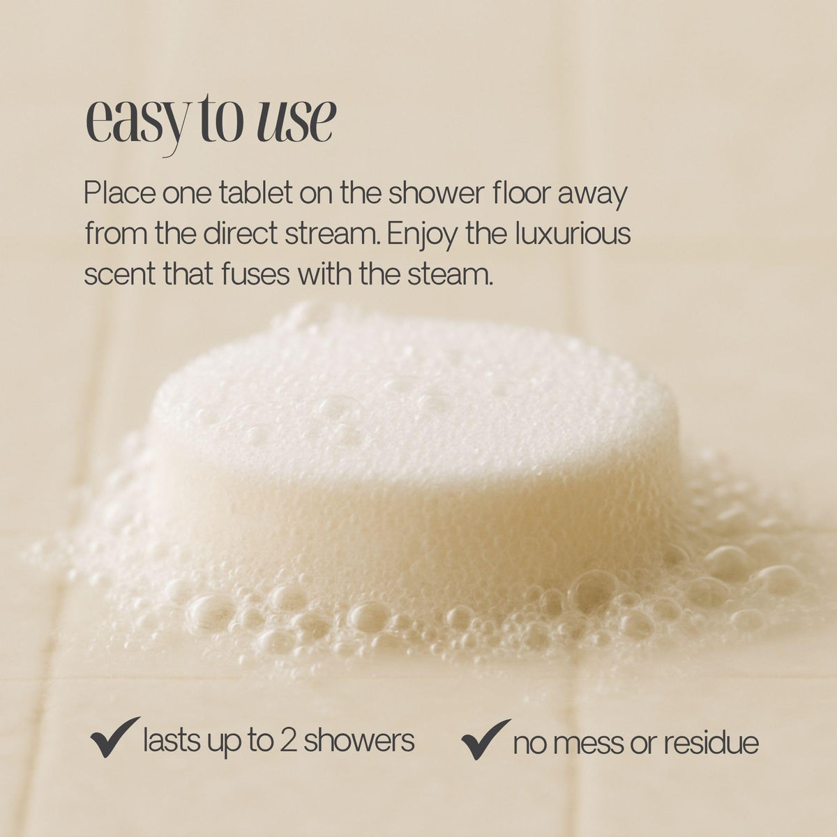 Premium USA imported vegan self care shower tablets close up view