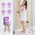 Close up view of the textured CalmNFiz luxury shower discs dissolving cleanly without residue.