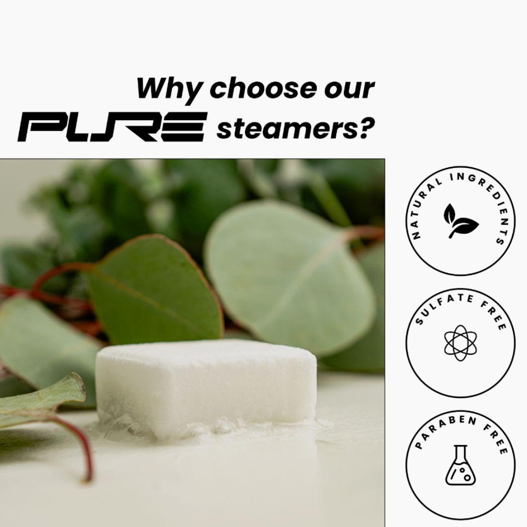 Pure Athlete eucalyptus shower tablets showing vegan and cruelty free certifications on the label