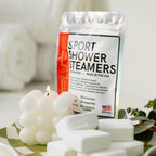 Instructional view demonstrating proper placement of the aromatherapy tablet on the shower floor