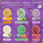 Self care stress relief shower steamer tablet being activated by gentle water splashes