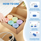 Water soluble shower tablet effervescing under indirect water splashes releasing vapors