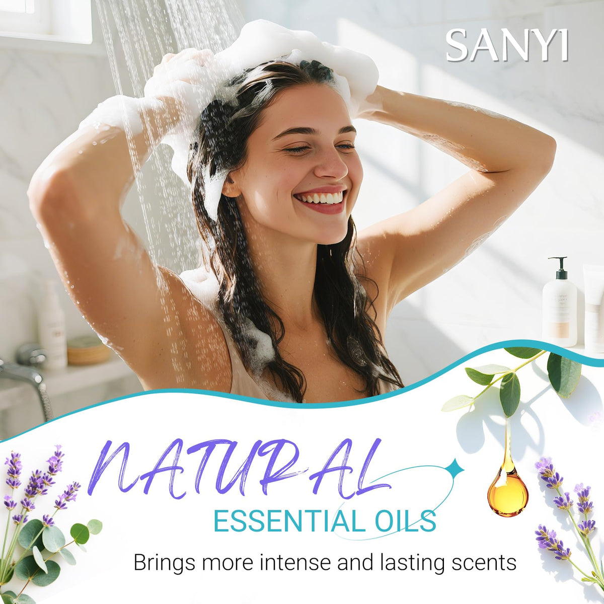 Natural essential oil ingredients depiction next to the gift set