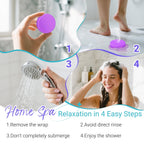 Back label of sanyi shower steamers highlighting usage instructions and safety info