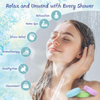 HFHO shower steamer dissolving slowly under light water splashes on a shower floor