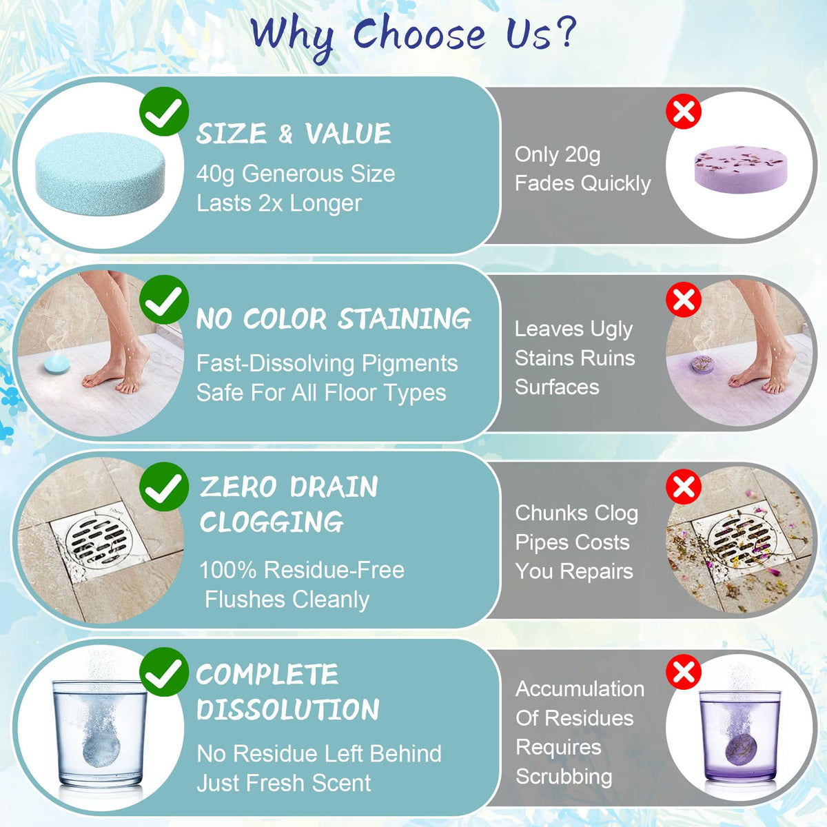 Natural essential oil scent variants including orange mint and rose tablets