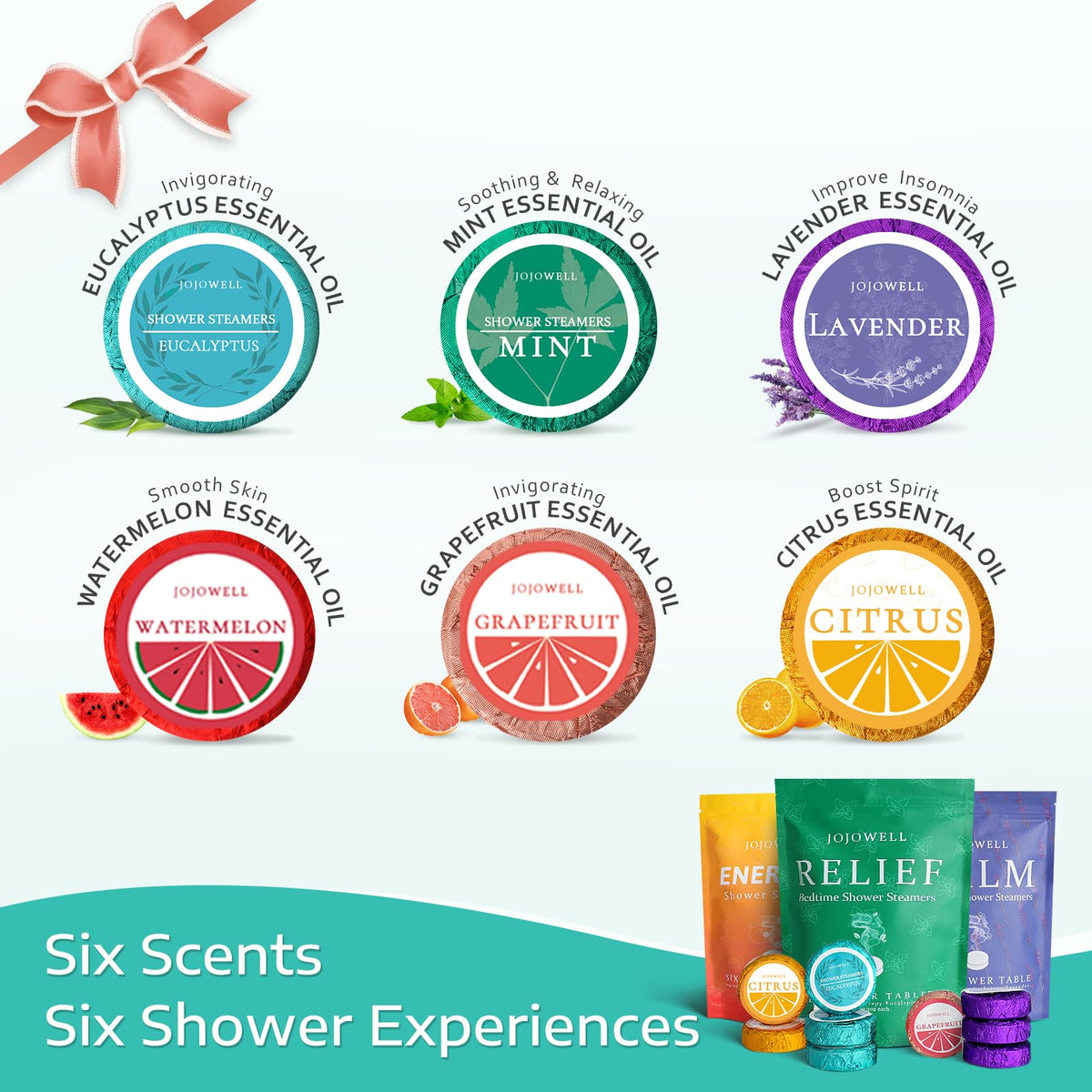 Close up of the colorful 18 count luxury relaxation gift set for women and men.