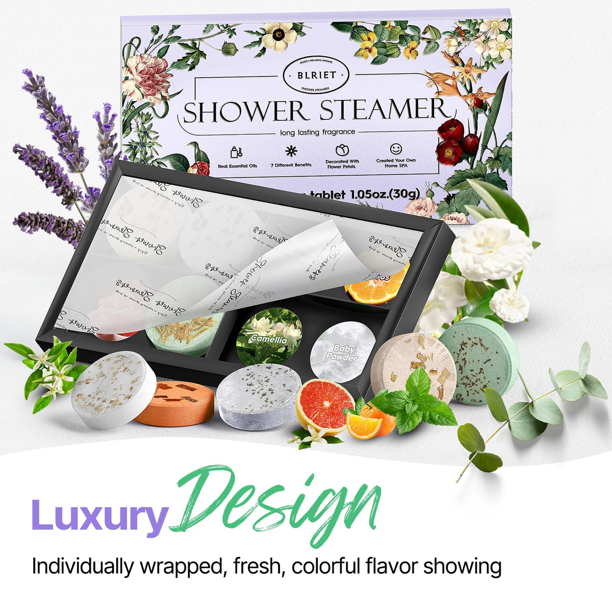 Luxury home spa aromatherapy tablets with natural essential oils.