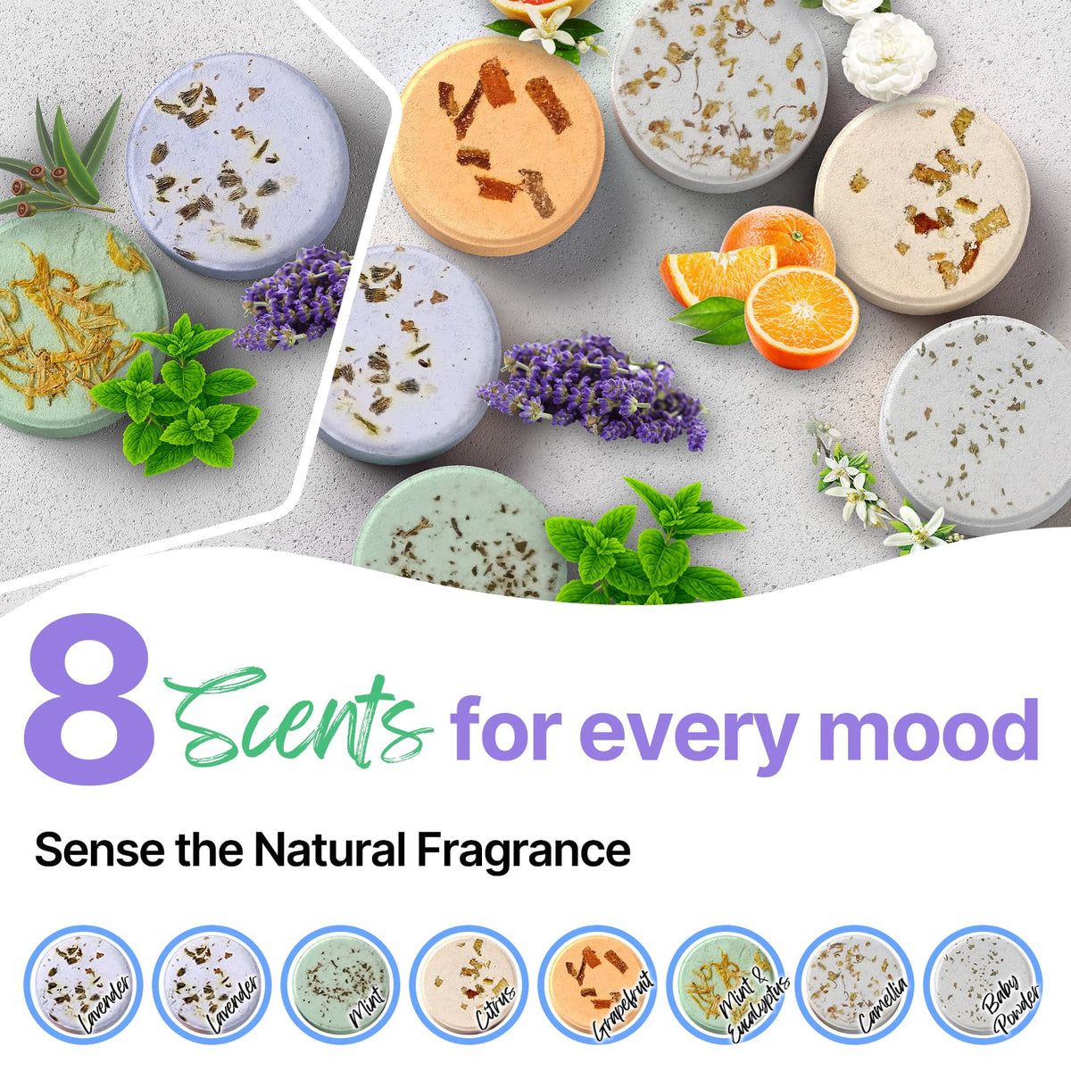 Stress relief shower steamers for women self care gift set.