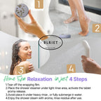 Lavender love shower bomb dissolving under warm bathroom steam.