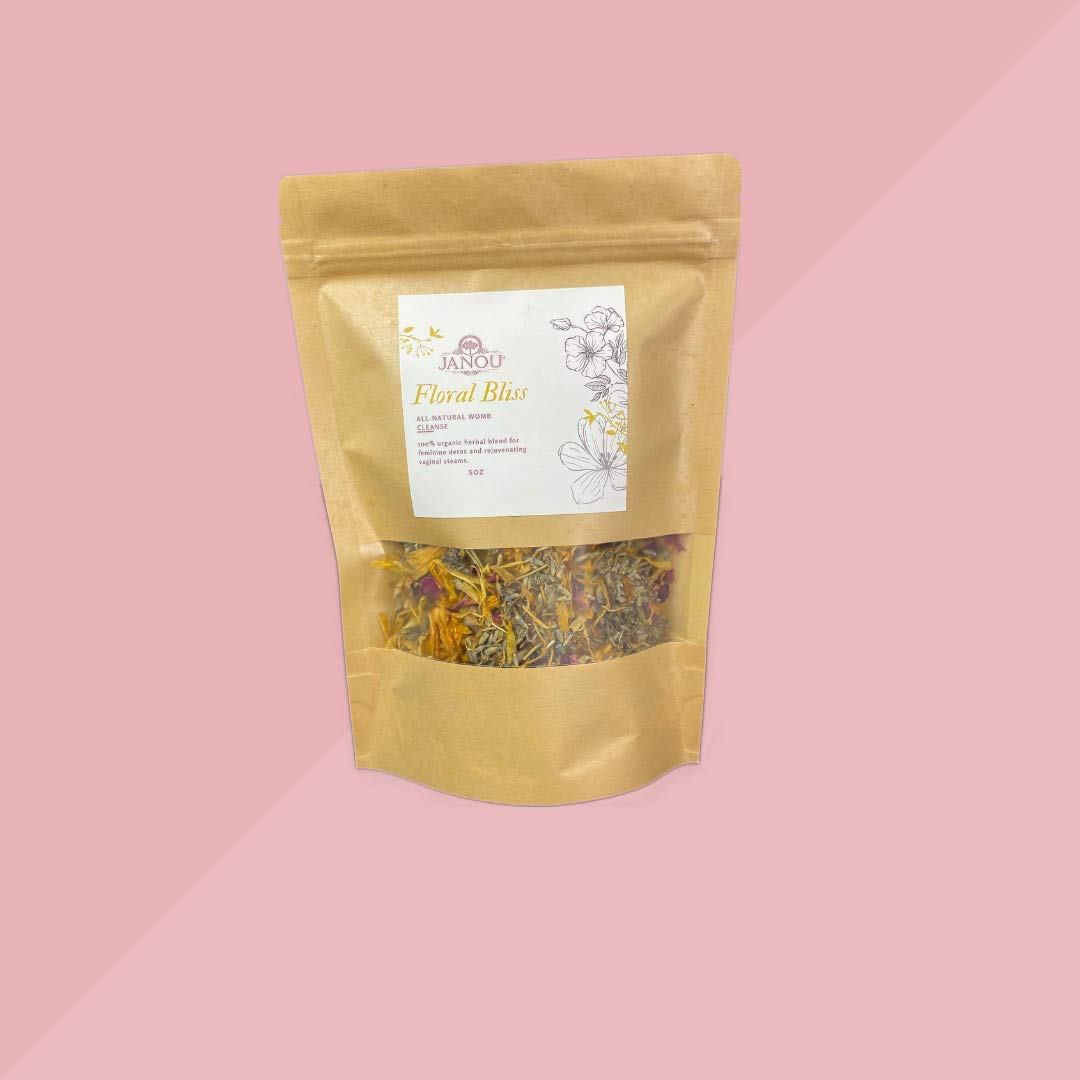 Close up of Janou Floral Bliss herbal yoni steam ingredients