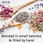 Close up of Java Skin Care organic herbal bath tea ingredients