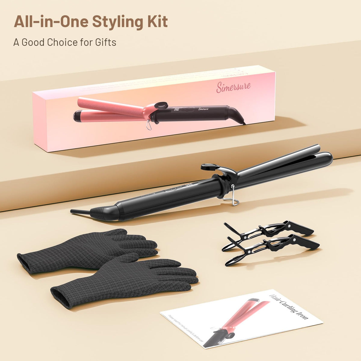 SimerSure 1 inch hair curling iron standing securely on its non slip fixed base