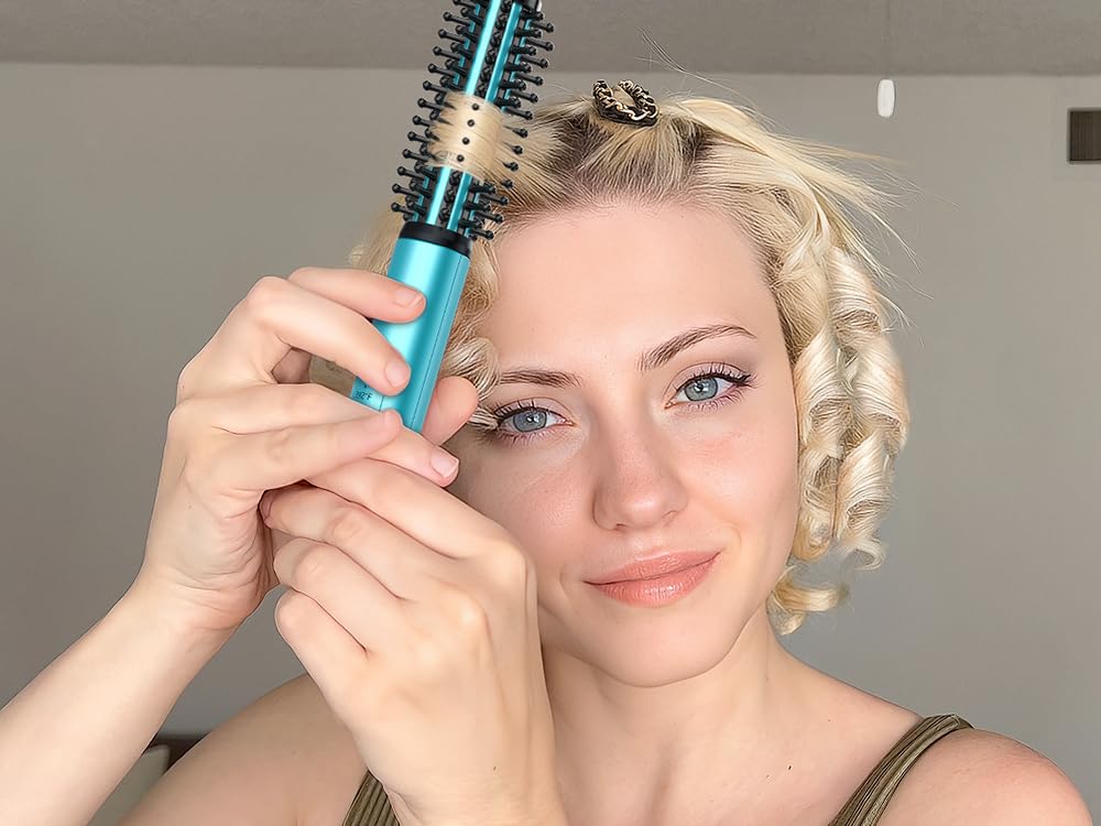 Farery blue ceramic hot brush travel companion dimensions perspective view