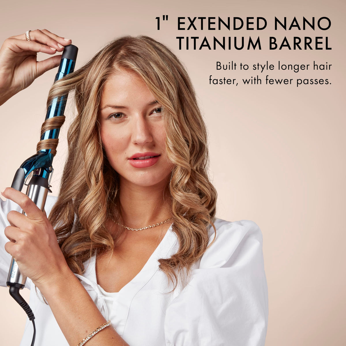 BaBylissPRO long hair curler 1 inch blue titanium barrel close up view
