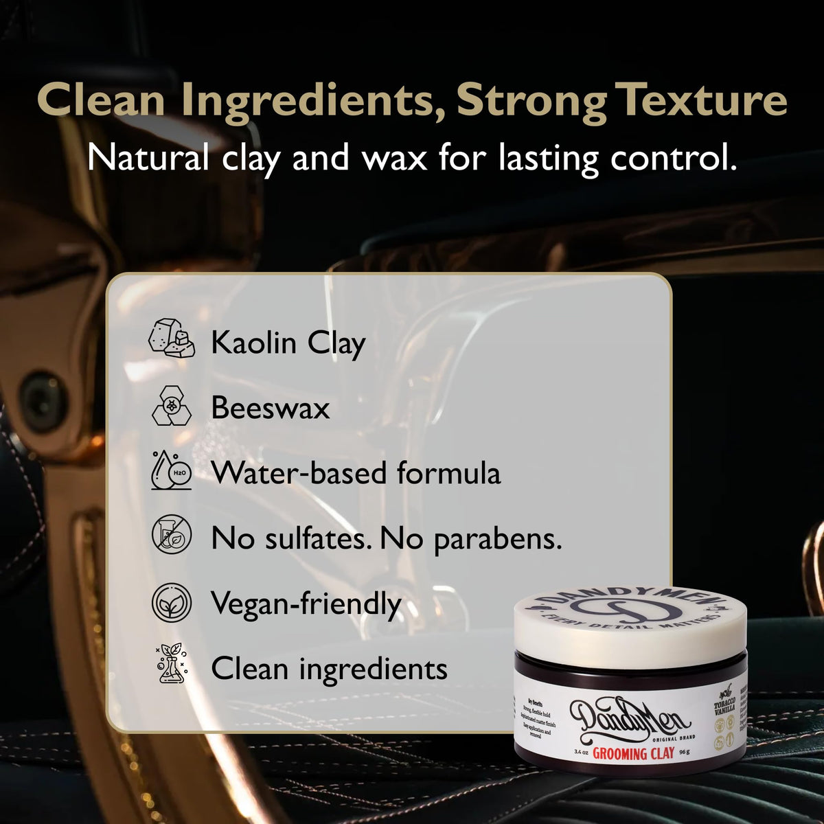 Strong hold hair clay for men application on short textured hairstyle.