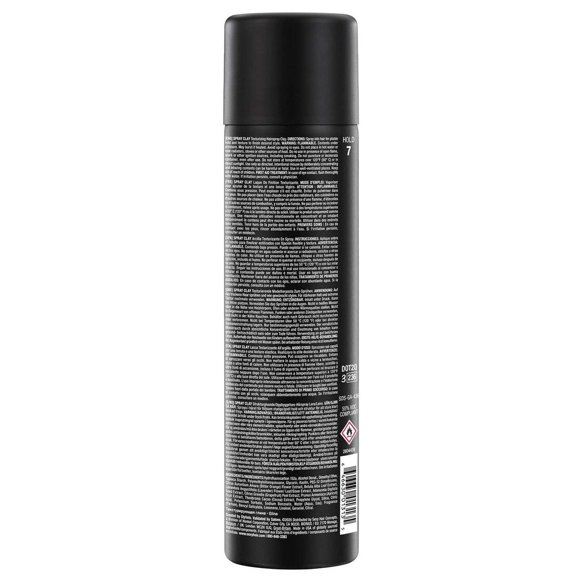 SexyHair medium hold texturizing spray clay side view product label