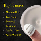 Pete And Pedro matte finish hair wax open container showing the texture of the styling clay