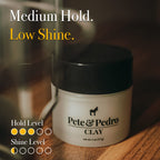 Pete And Pedro low shine hair clay jar with premium branding for thick and messy hairstyles