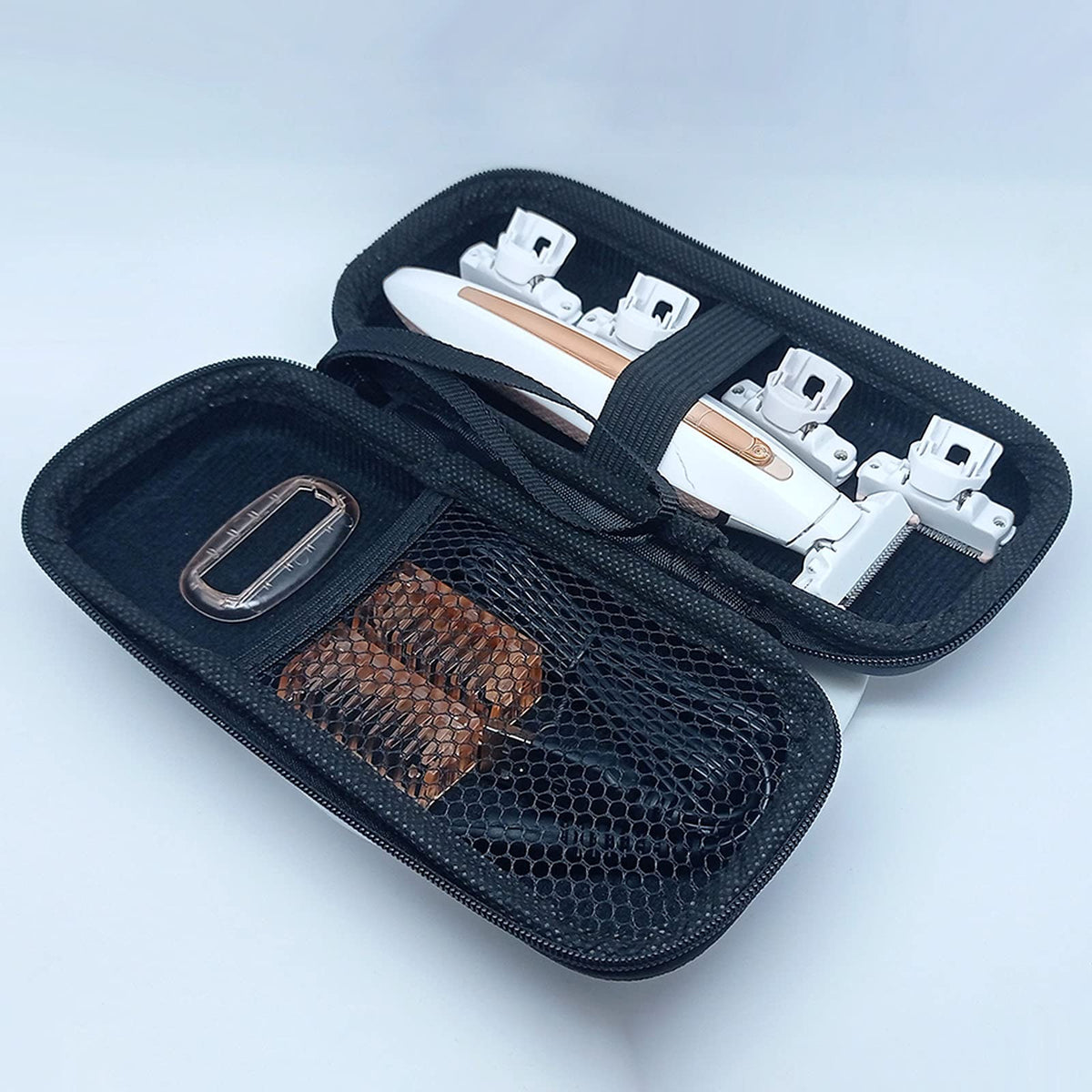 LinMei portable grooming pouch layout showcasing accessory storage capacity