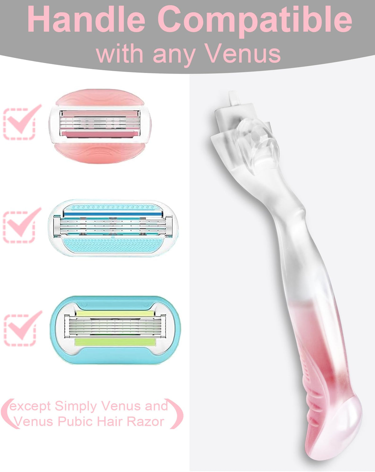 Two pack of pink non slip women shaving handles laid out on a clean white surface