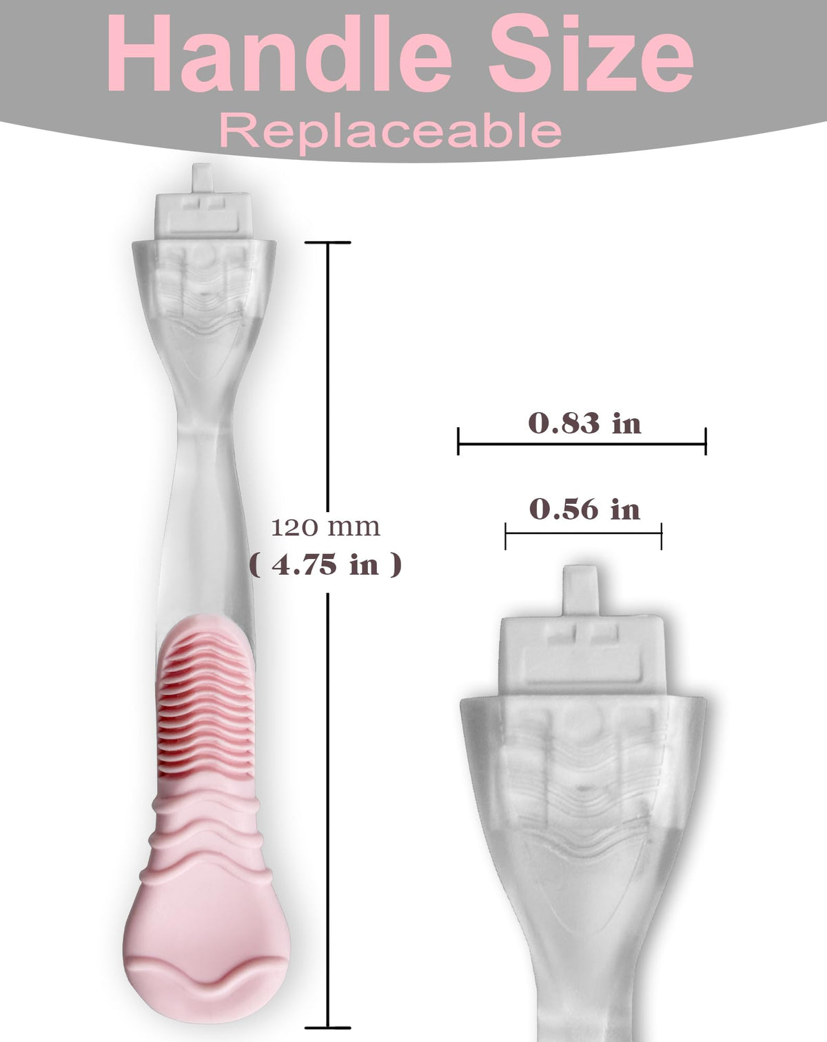 Waterproof pink replacement razor handle showing the textured anti slip grip pattern