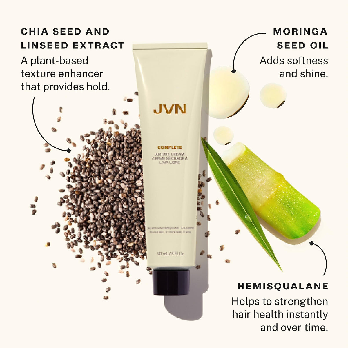 JVN anti frizz styling cream back panel displaying directions and ingredients.