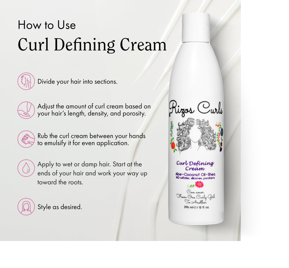 Rizos Curls cream for curly hair showcasing aloe and coconut oil benefits