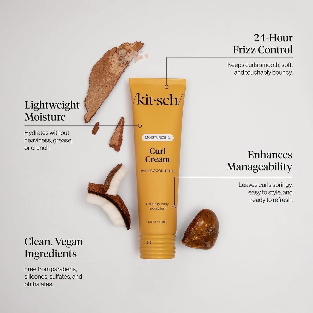 Paraben free and silicone free Kitsch curling cream package back view with instructions