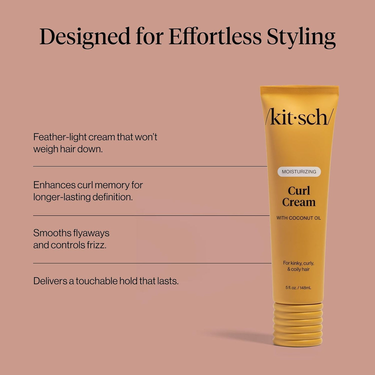 Kitsch curl cream 5.3 Ounce bottle showcasing clean vegan hair care certification labels