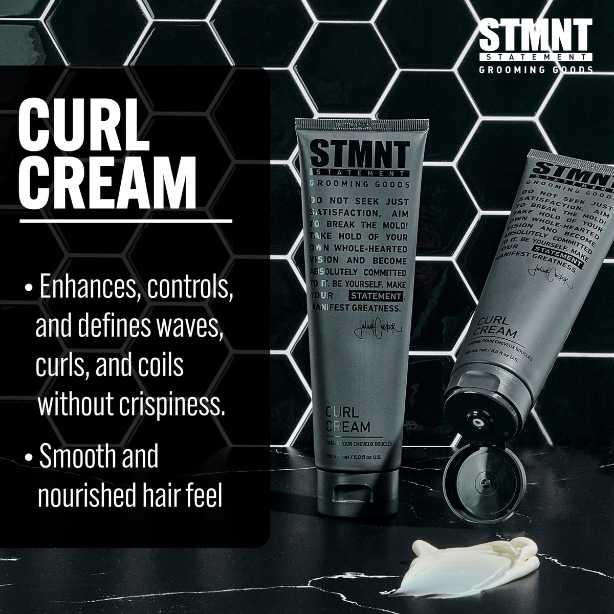 STMNT Curl Cream authentic imported hair and beard taming lotion showing back label directions