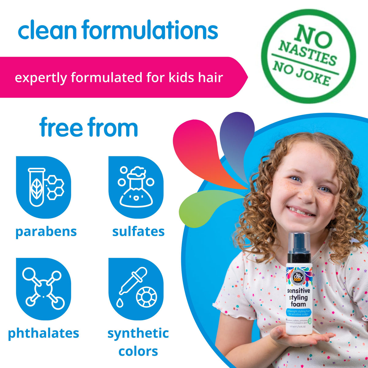 Lightweight styling foam for toddlers with curly hair