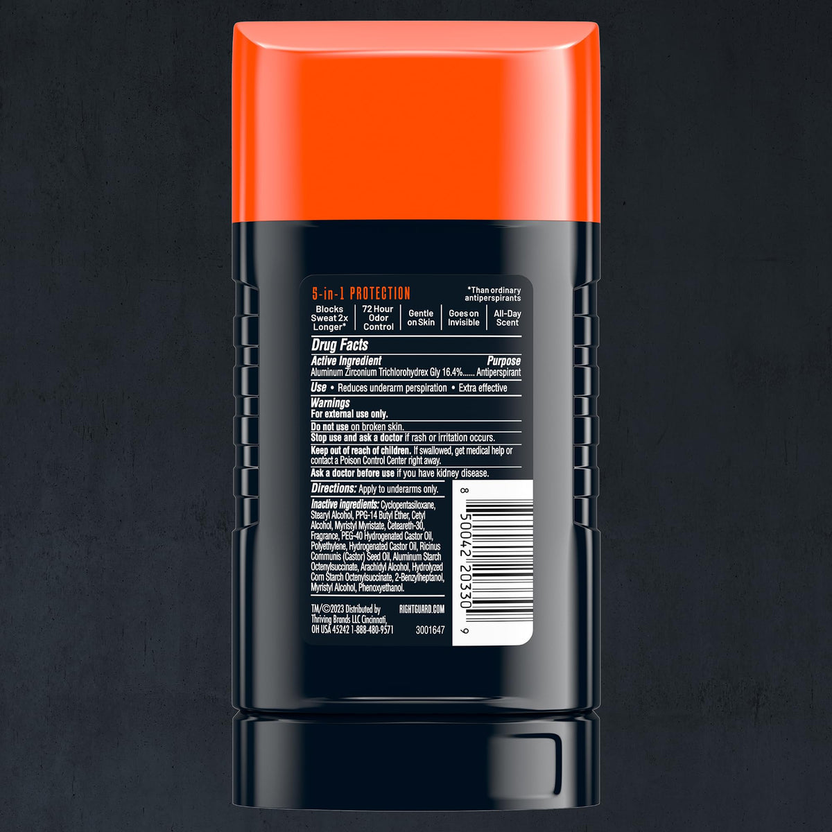 Right Guard 5-in-1 antiperspirant deodorant stick clear formula display