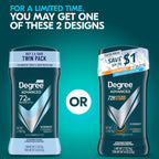 Back label of Degree Men Advanced Everest antiperspirant stick detailing active ingredients and usage instructions