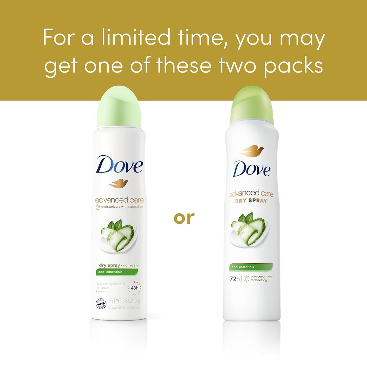 Three pack of Dove Pro-Ceramide technology antiperspirant for underarm care