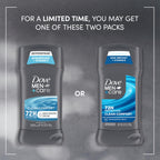 Back label of Dove Men Care Clean Comfort deodorant showing ingredients and one fourth moisturizing cream benefits