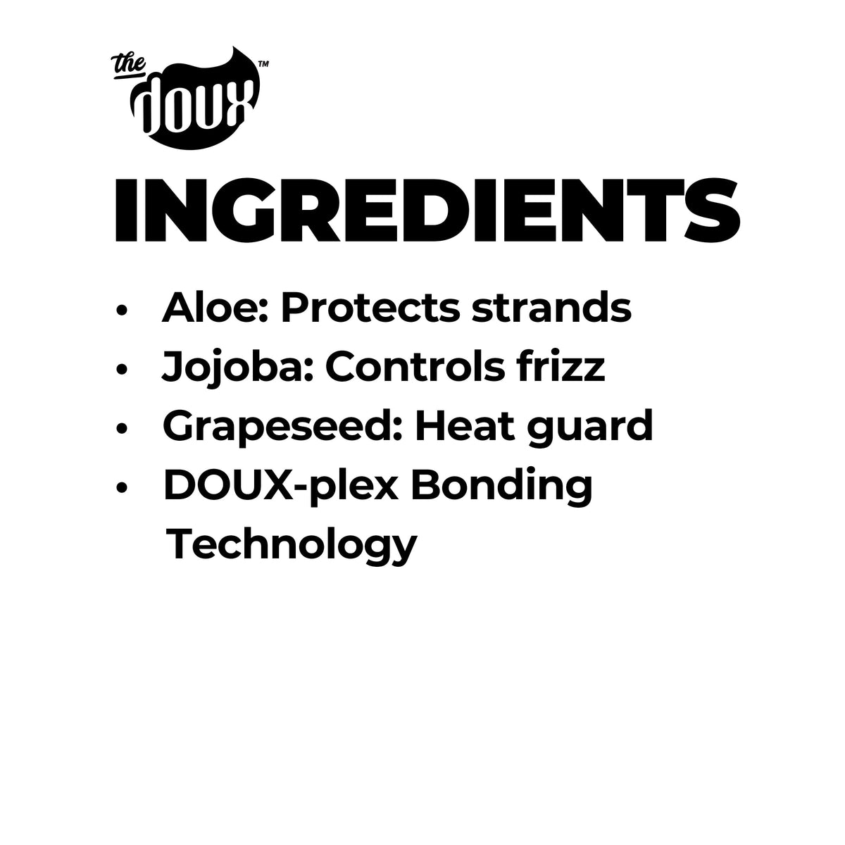 The Doux hair styling foam showing ingredients and usage instructions label