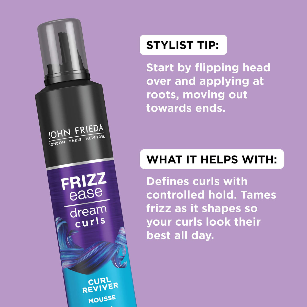 Alcohol free hair mousse for natural waves and ringlets styling solution