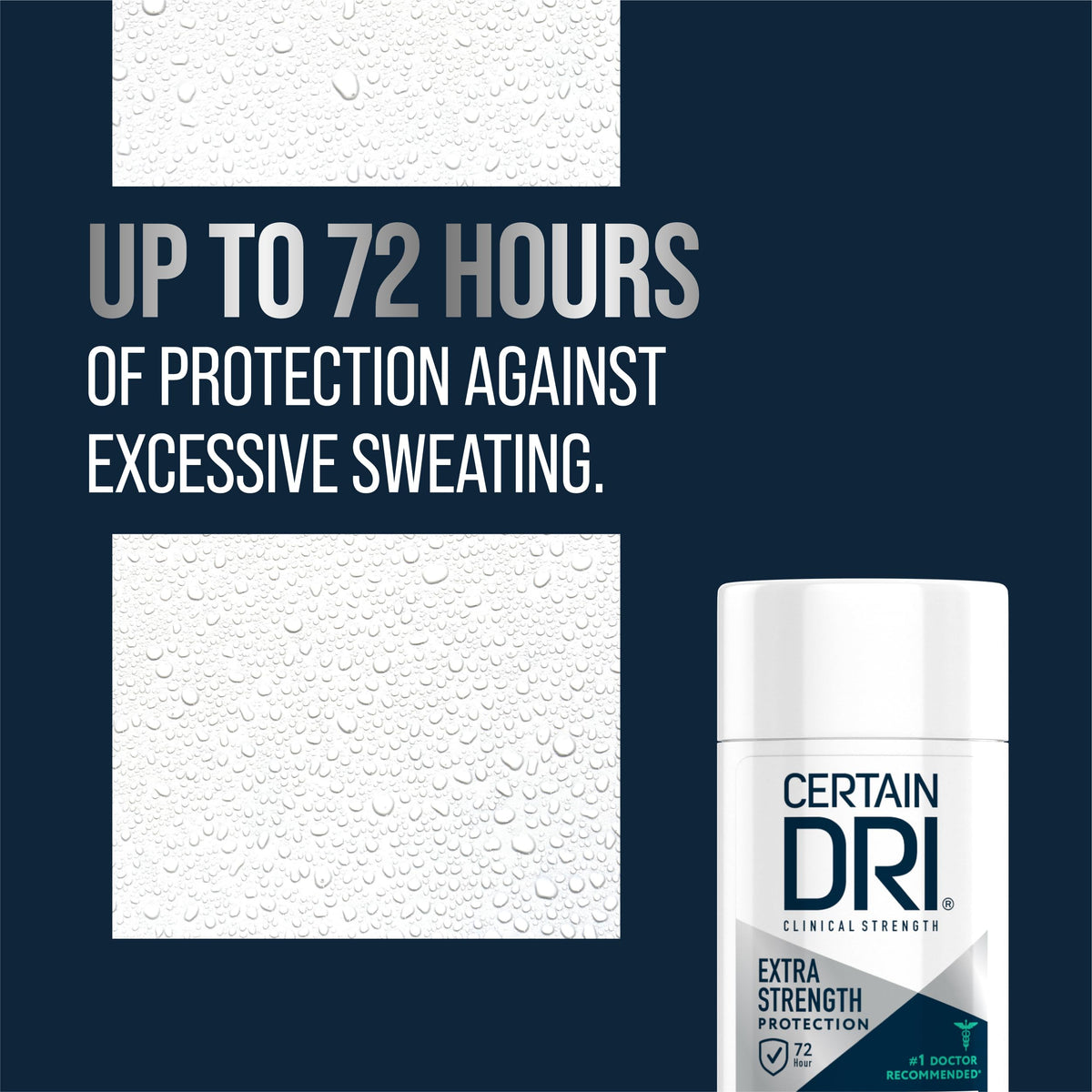 Certain Dri 72 hour sweat and odor protection stick showing powder fresh scent label