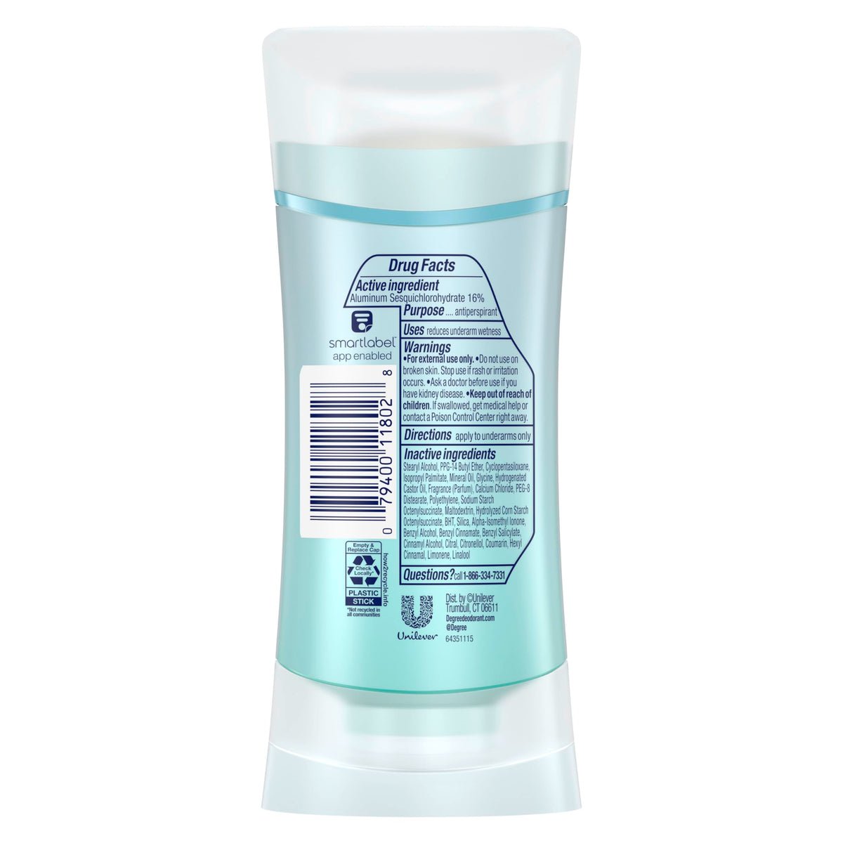 Degree women seventy two hour sweat and odor protection stick showing packaging details