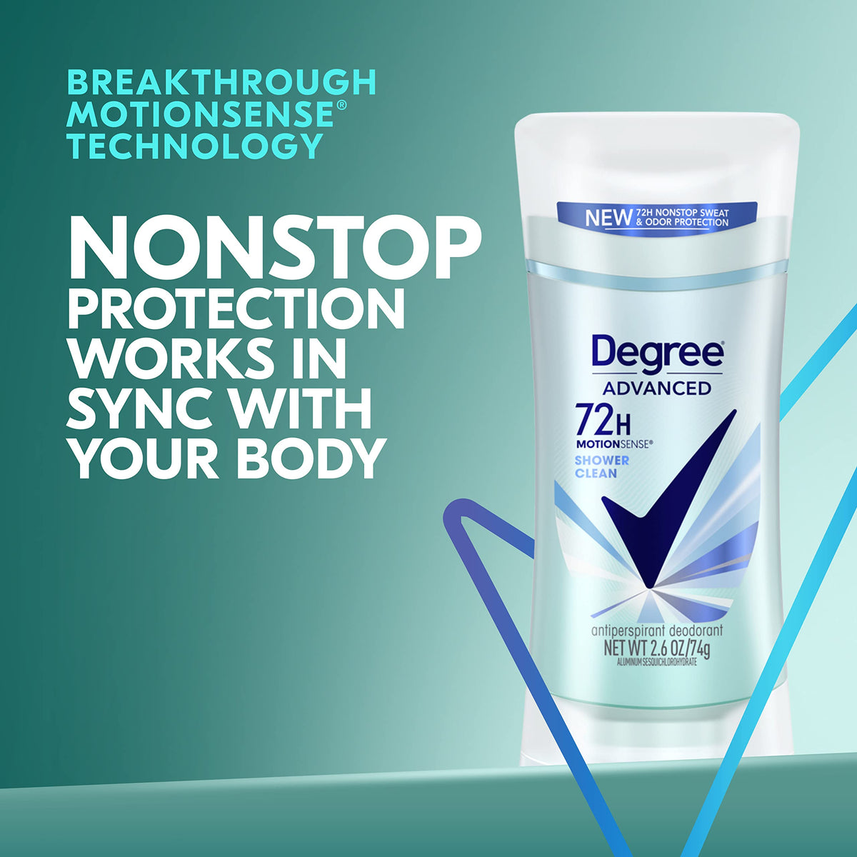 Authentic USA imported Degree advanced underarm protection packaging back view with ingredients