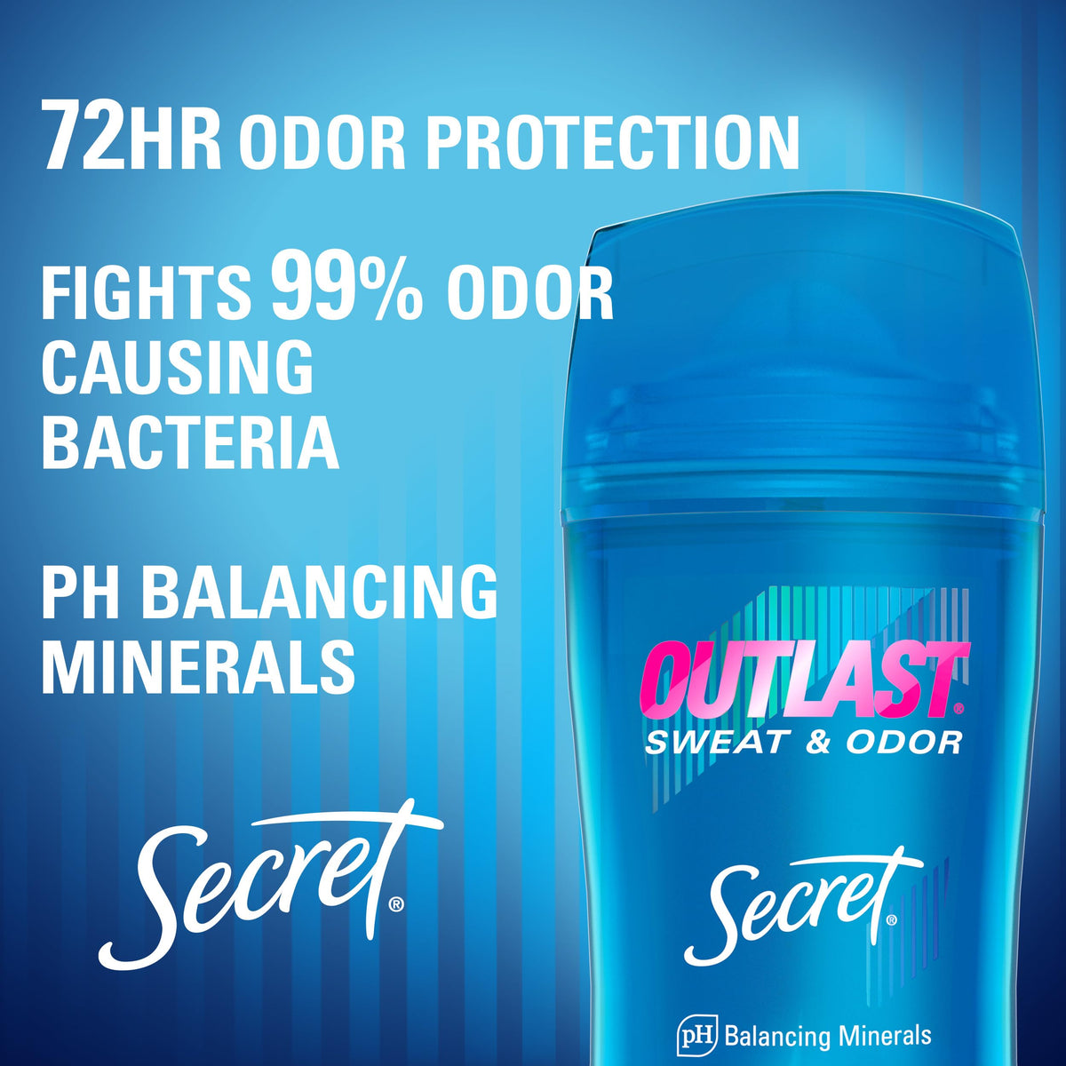 Secret Outlast 72 hour sweat protection women deodorant stick side angle display