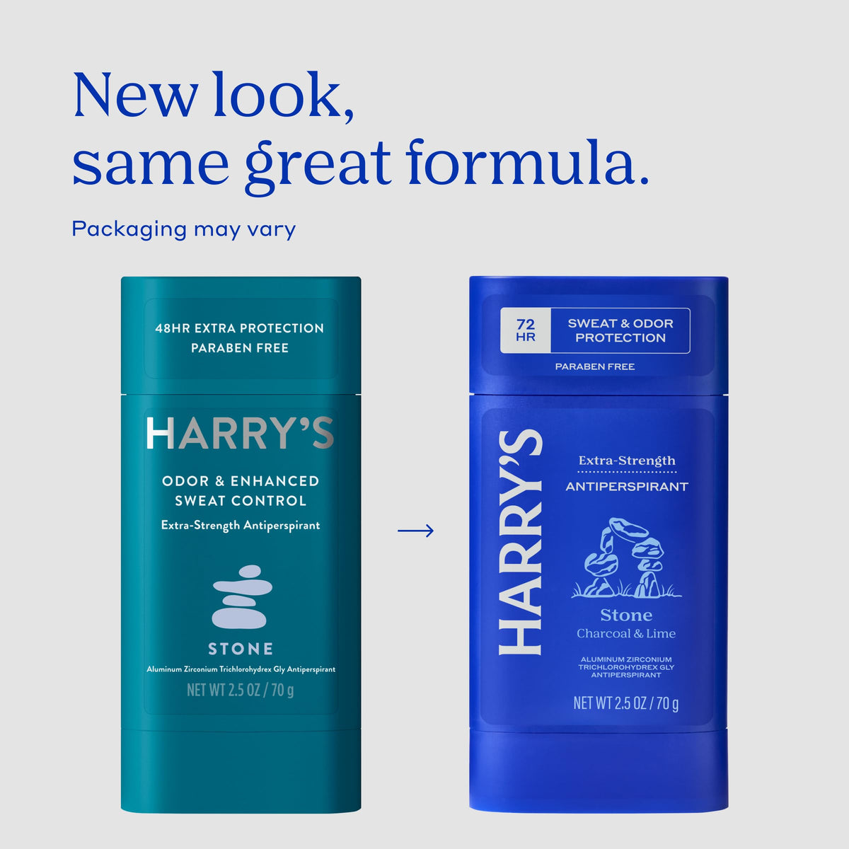 Harry's Stone antiperspirant deodorant stick featuring charcoal and lime notes