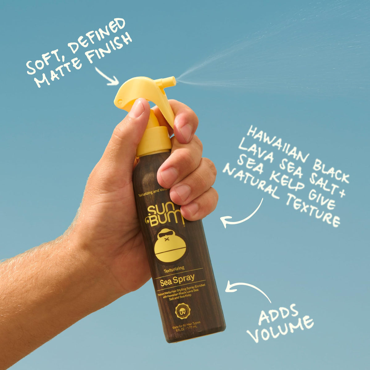 Sun Bum volumizing hair spray with Hawaiian black lava sea salt