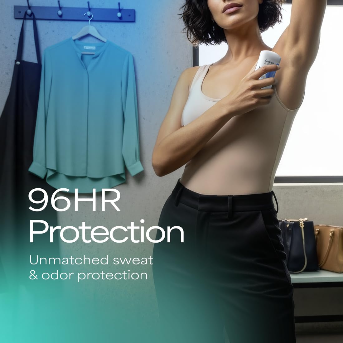 Back packaging of Degree Clinical Strength women deodorant displaying instructions and active ingredients