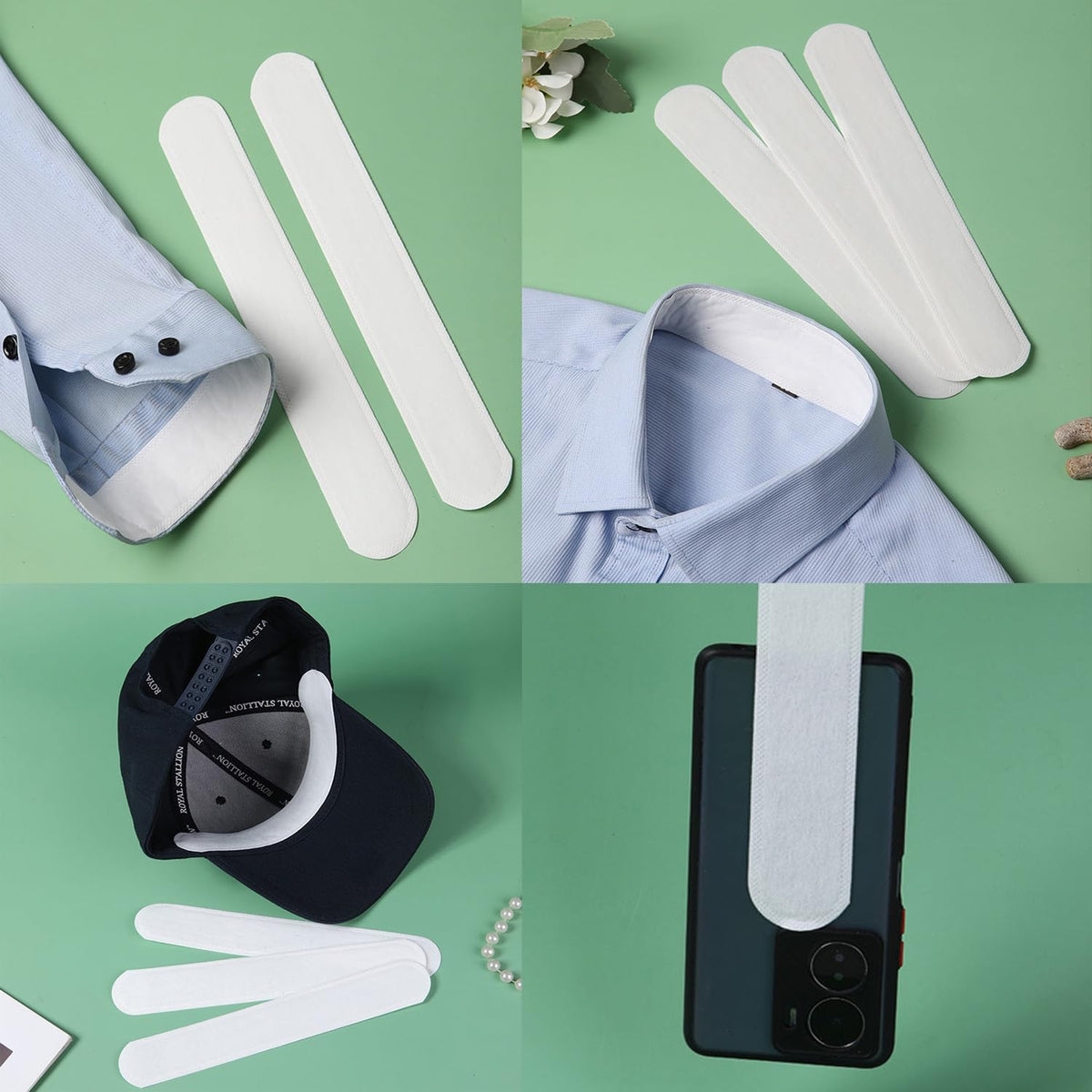 ArrErr sweat pads applied to a dress shirt collar