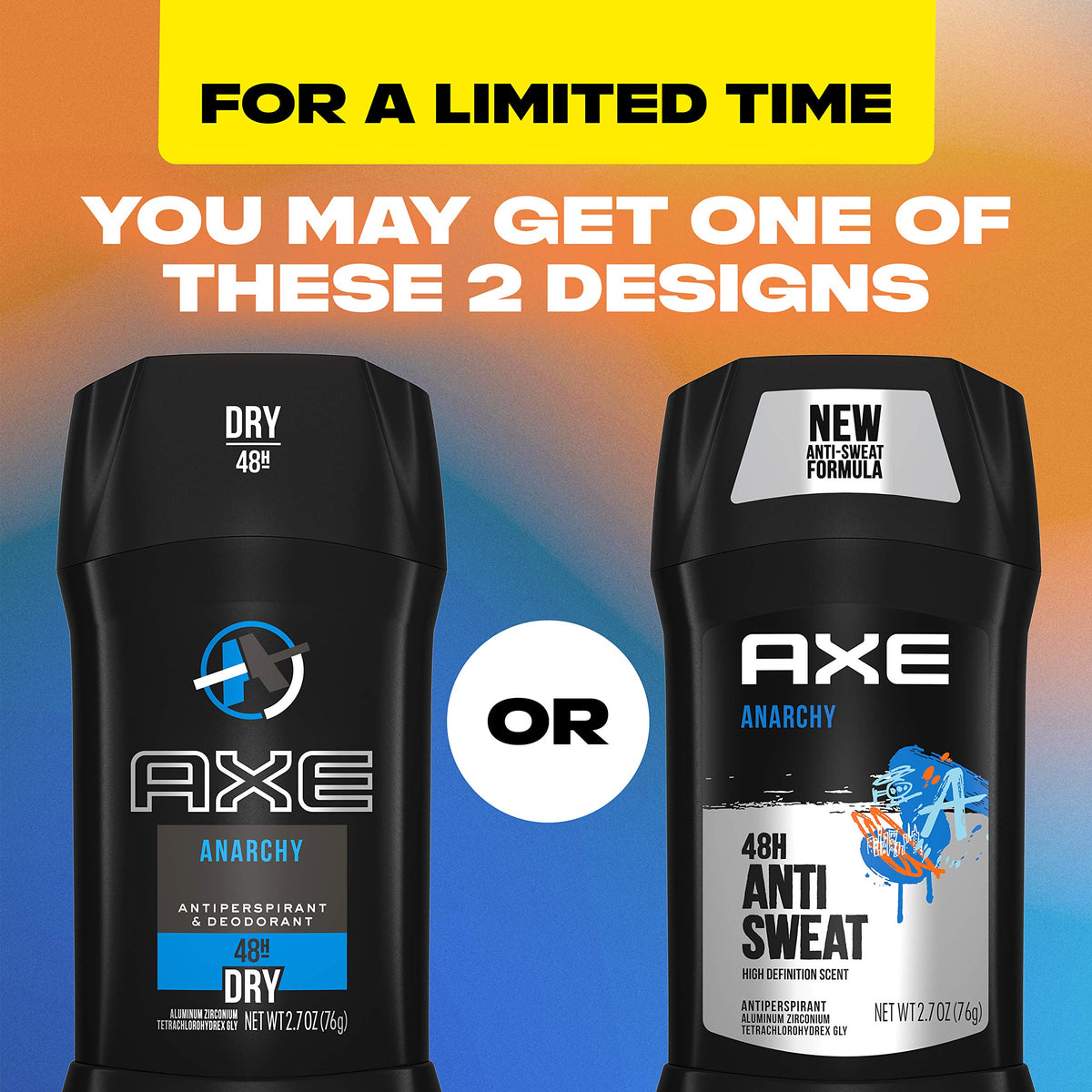 AXE Anarchy For Him dual action formula mens deodorant stick pair